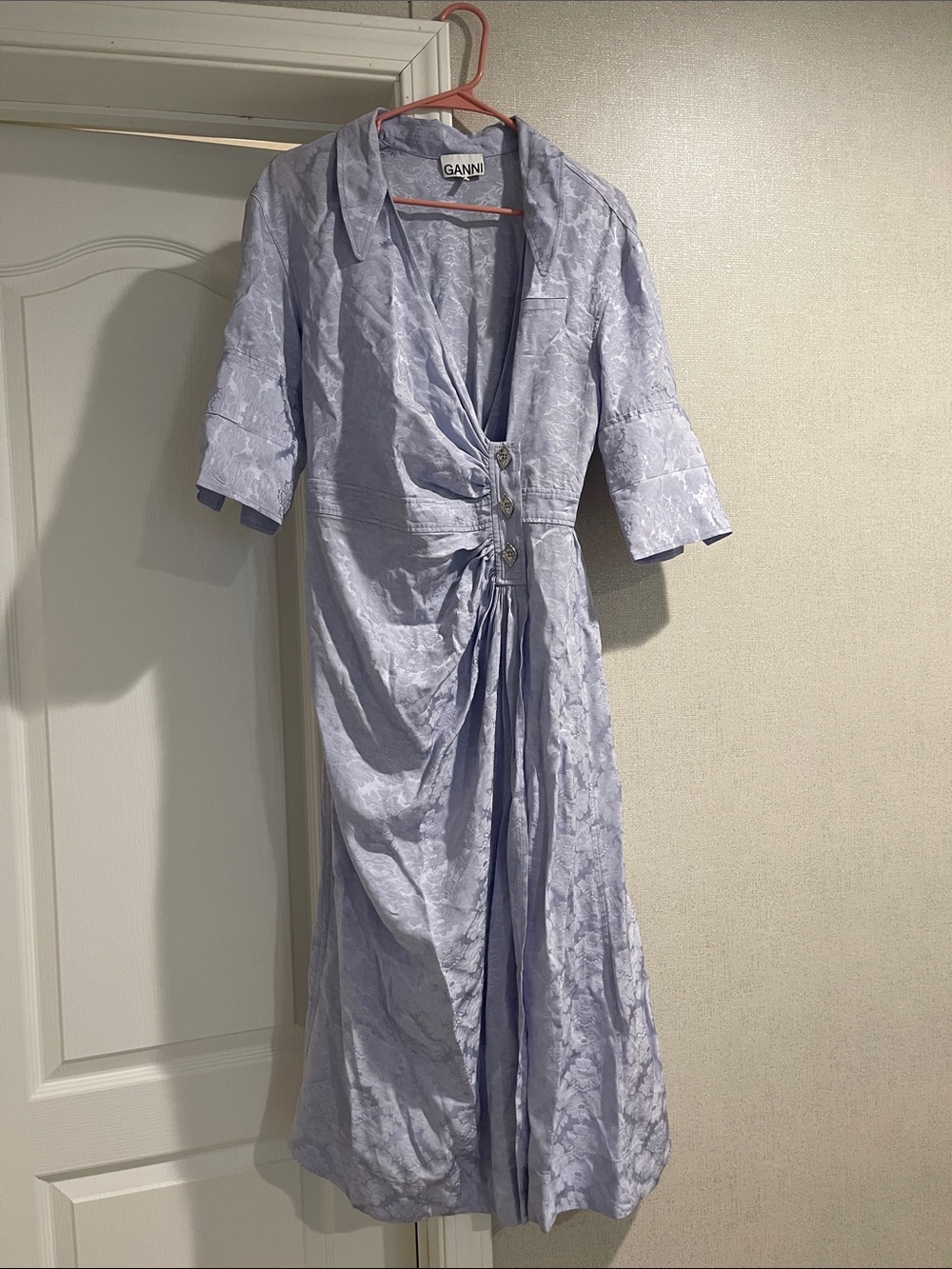 GANNI Lavender Wrap Midi Dress SZ 38 - Picture 2 of 7
